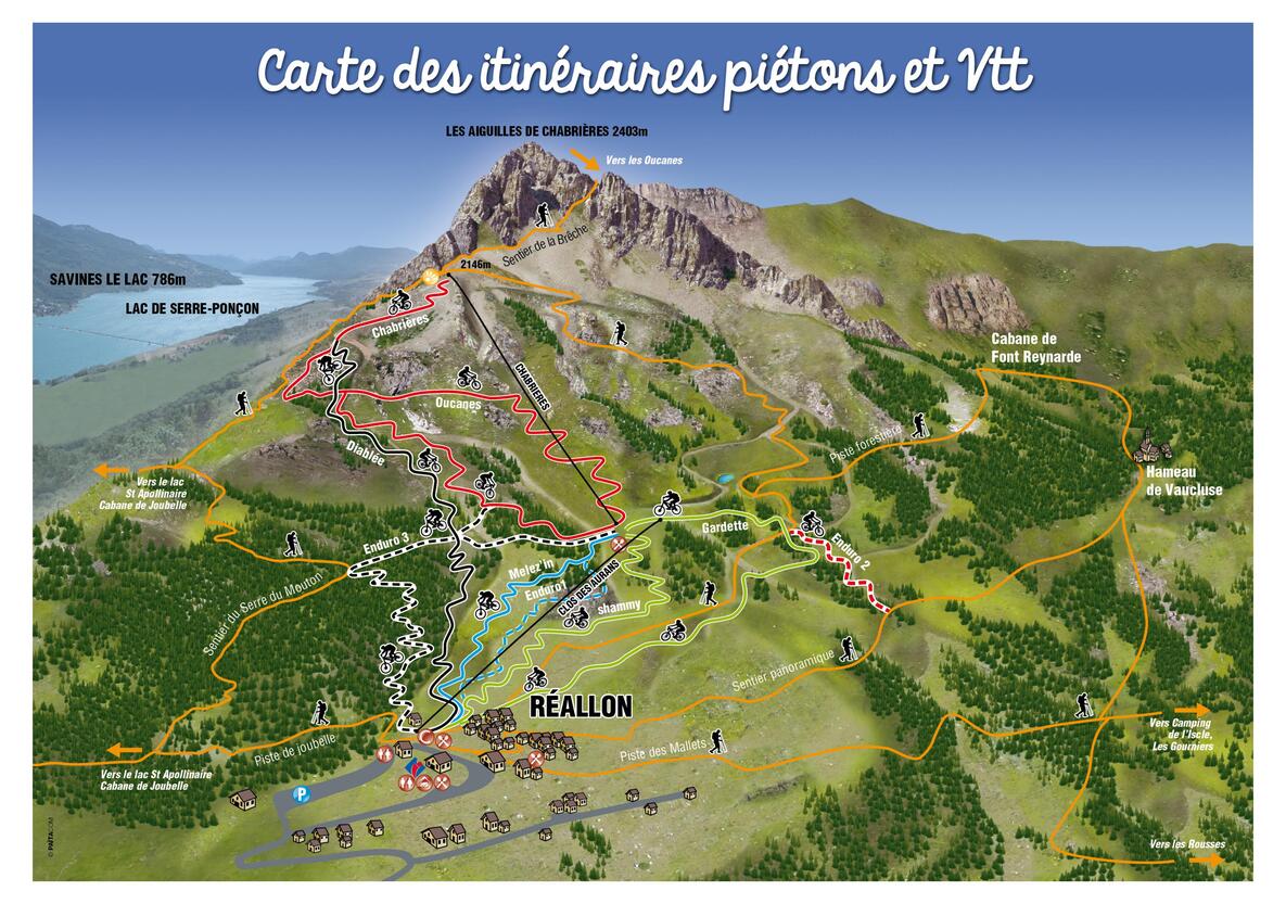 Carte des itinéraires piétons et VTT